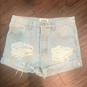 One Teaspoon Outlaw Distressed Light Wash Blue Jean Shorts EUC